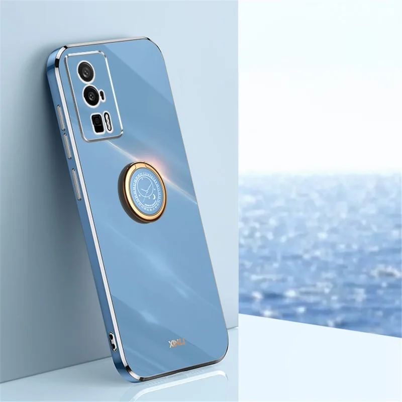 XINLI Per Xiaomi Poco F5 Pro 5G / Redmi K60 Pro 5G / K60 5G Custodia con Supporto, Protezione da Cadute Copertura Posteriore TPU Elettroplaccata - Blu