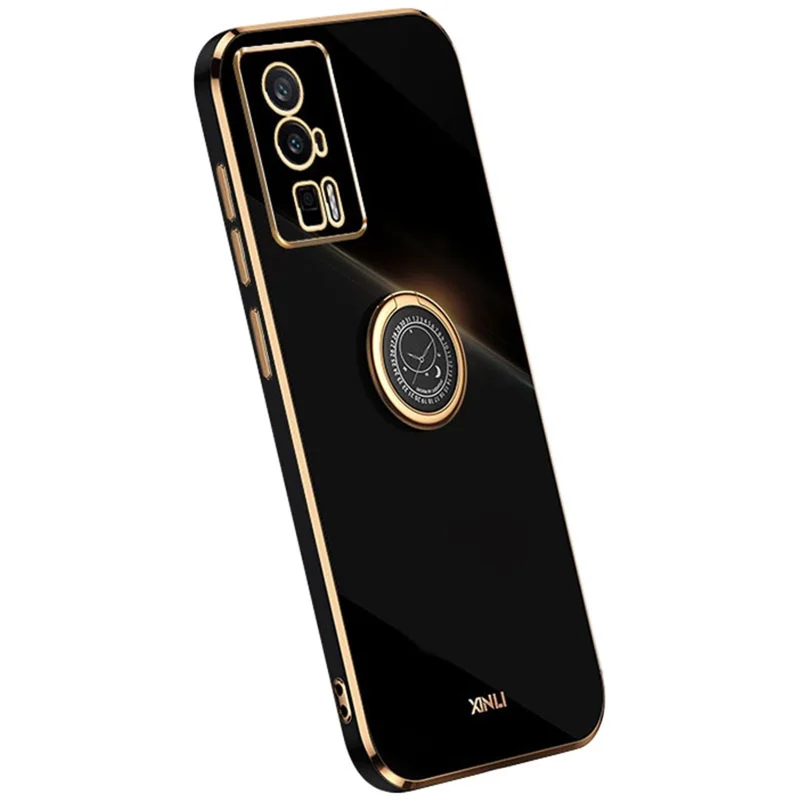 XINLI For Xiaomi Poco F5 Pro 5G / Redmi K60 Pro 5G / K60 5G Kickstand Phone Case, Fall Protection Electroplating TPU Back Cover - Black