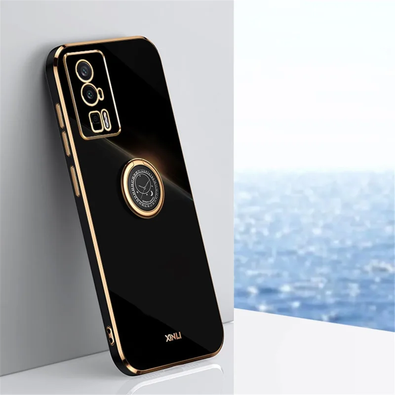 XINLI For Xiaomi Poco F5 Pro 5G / Redmi K60 Pro 5G / K60 5G Kickstand Phone Case, Fall Protection Electroplating TPU Back Cover - Black