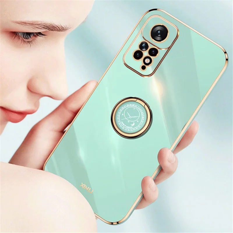 XINLI For Xiaomi Redmi Note 11 Pro 5G (Qualcomm) / 11 Pro 4G (MediaTek) Kickstand Phone Case, Electroplating TPU Back Protector Cover - Cyan