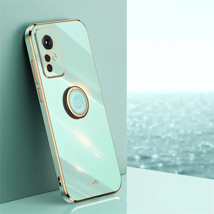 XINLI Para Xiaomi 12 5G / 12X 5G / 12S 5G Funda con Soporte, Funda Protectora de TPU con Revestimiento Electrolítico Resistente a los Golpes - Cian
