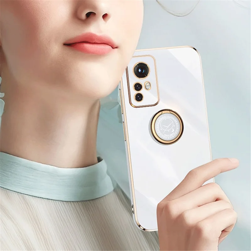 XINLI For Xiaomi 12 5G / 12X 5G / 12S 5G Kickstand Phone Case, Shock-absorbing Electroplating TPU Back Protector Cover - Black