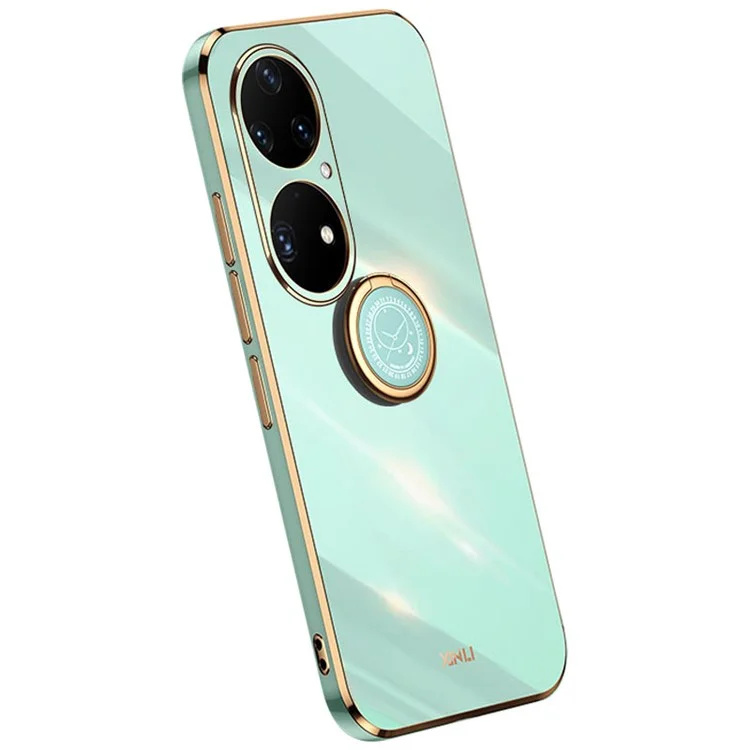 Xinli Für Huawei P50 4G Elektroplattierte Plattierung Telefonhülle Kickstandhalter Soft TPU Telefonabdeckung - Cyan