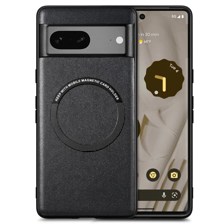 Cell Phone Case Compatible with MagSafe for Google Pixel 7a , PU Leather Coated PC+TPU Cover - Black