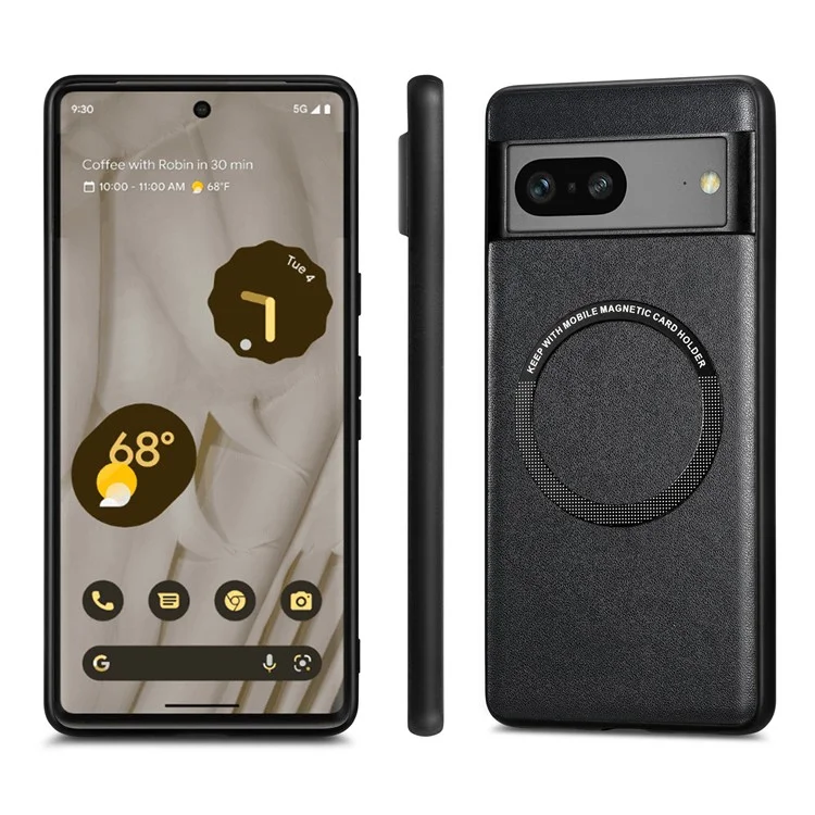 Cell Phone Case Compatible with MagSafe for Google Pixel 7a , PU Leather Coated PC+TPU Cover - Black