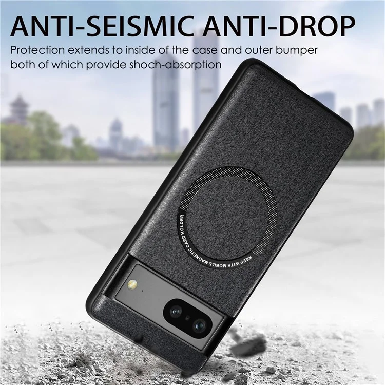 Cell Phone Case Compatible with MagSafe for Google Pixel 7a , PU Leather Coated PC+TPU Cover - Black
