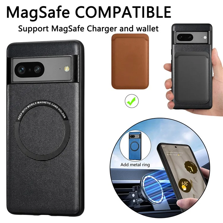 Cell Phone Case Compatible with MagSafe for Google Pixel 7a , PU Leather Coated PC+TPU Cover - Black