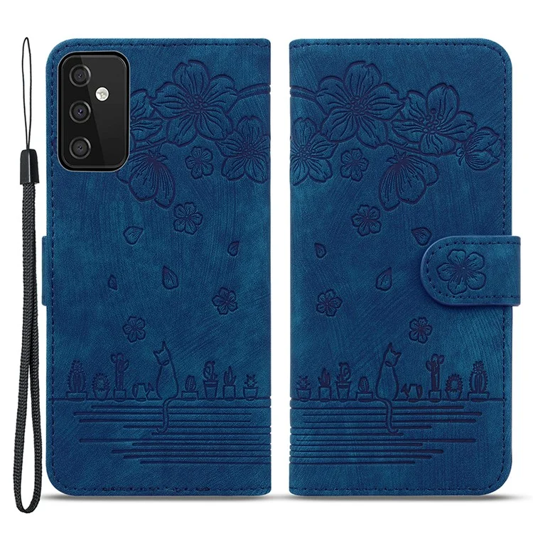 Per Samsung Galaxy A34 5G PU Leather Folding Stand Wallet Case Imprinted Cat Phone Shell with Strap - Blu