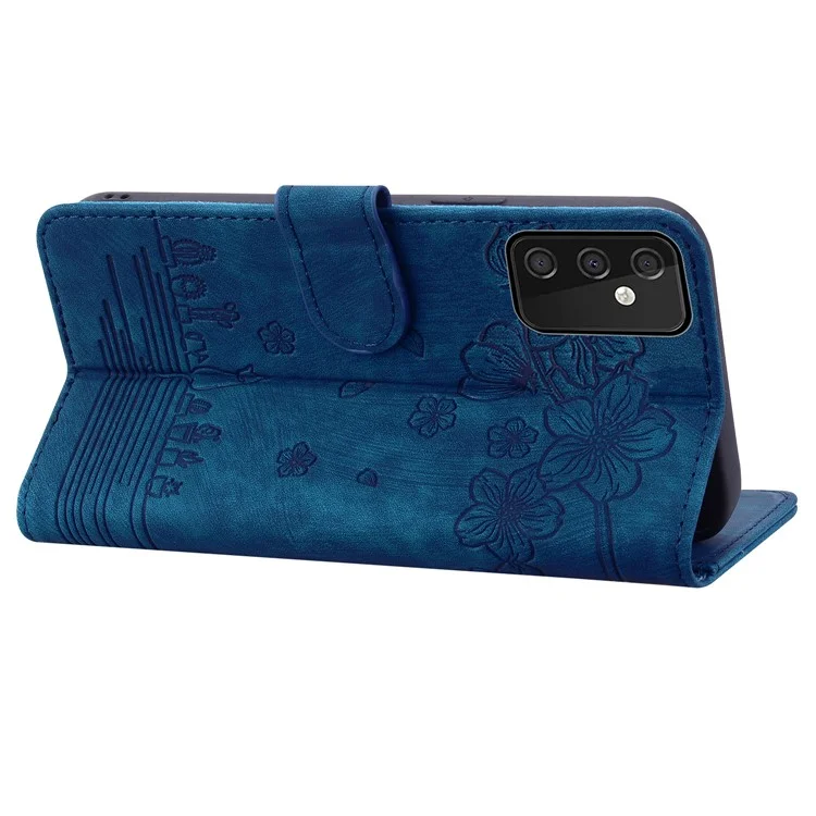 Per Samsung Galaxy A34 5G PU Leather Folding Stand Wallet Case Imprinted Cat Phone Shell with Strap - Blu