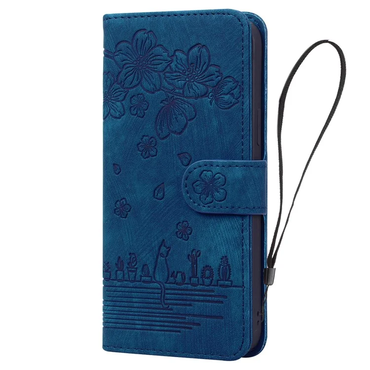 Per Samsung Galaxy A34 5G PU Leather Folding Stand Wallet Case Imprinted Cat Phone Shell with Strap - Blu