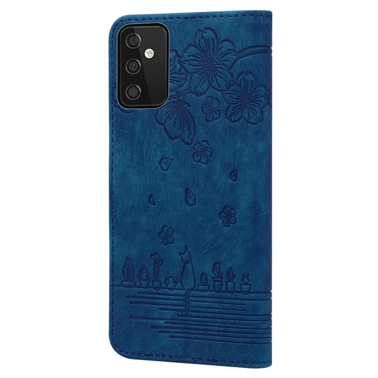 Per Samsung Galaxy A34 5G PU Leather Folding Stand Wallet Case Imprinted Cat Phone Shell with Strap - Blu