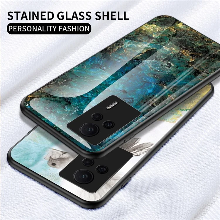 Funda de teléfono con patrón de mármol para Xiaomi Redmi K60E 5G, cubierta a prueba de golpes de vidrio templado+PC+TPU - Mármol esmeralda
