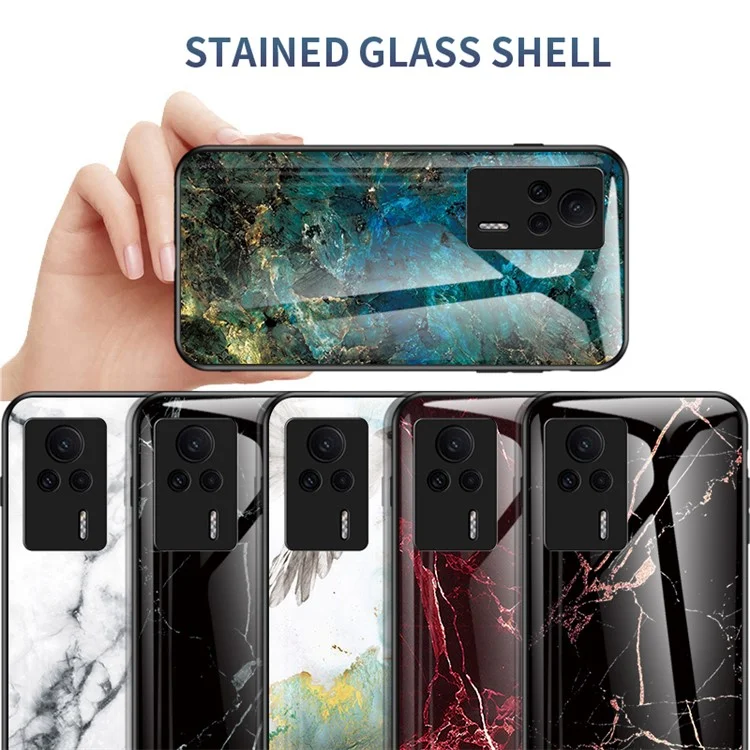 Funda de teléfono con patrón de mármol para Xiaomi Redmi K60E 5G, cubierta a prueba de golpes de vidrio templado+PC+TPU - Mármol esmeralda