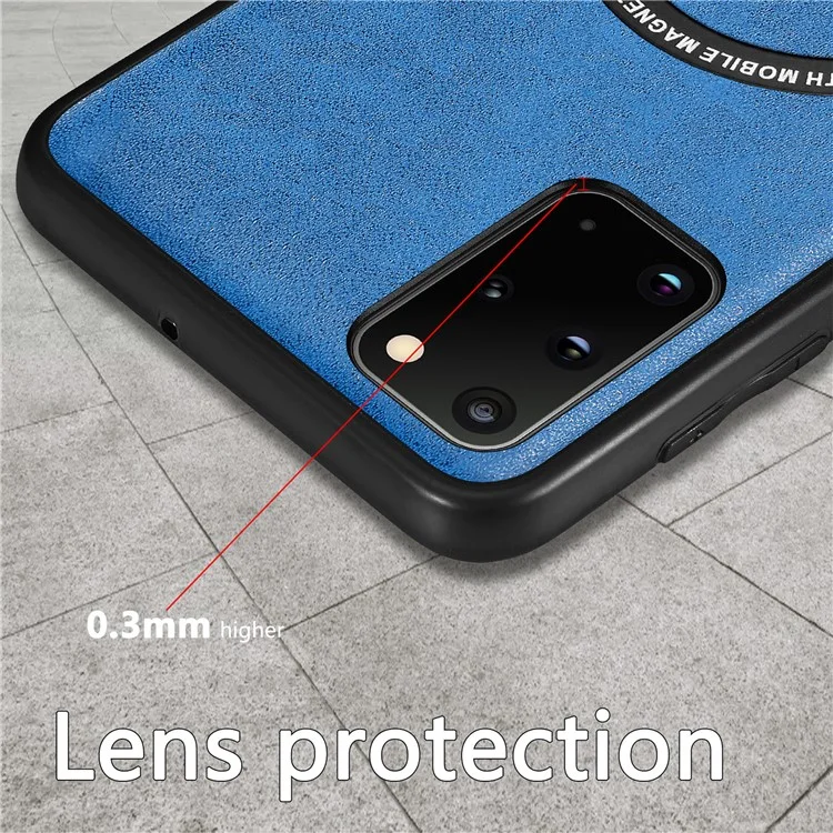 For Samsung Galaxy S20 Plus 4G / 5G Leather Coated PC+TPU Cover Phone Case Compatible with MagSafe with Magnetic Holder Metal Ring - Yellow