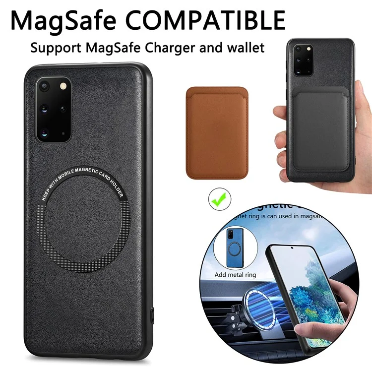 For Samsung Galaxy S20 Plus 4G / 5G Leather Coated PC+TPU Cover Phone Case Compatible with MagSafe with Magnetic Holder Metal Ring - Yellow