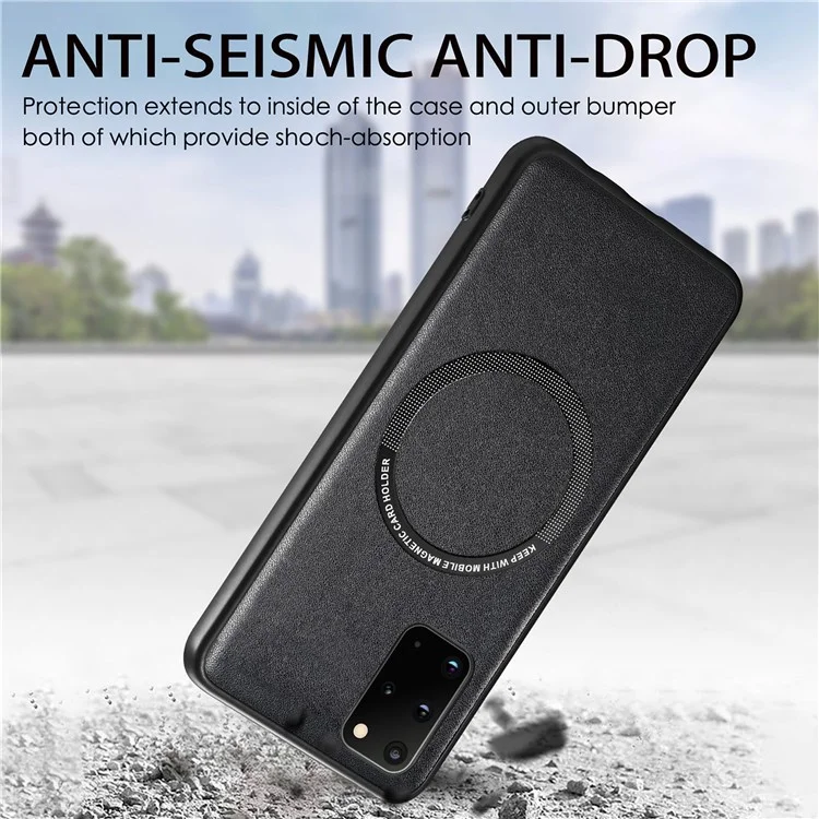 Per Samsung Galaxy S20 Plus 4G / Custodia Per Telefono Per Copertina Tpu Rivestita in Pelle 5g Con MagSafe Con Anello di Metallo a Supporto Magnetico - Nero