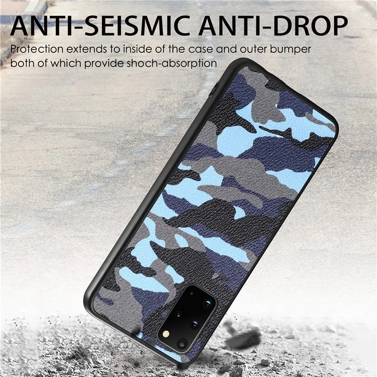 Per Samsung Galaxy S20 Plus 5G / 4G Coperchio di Protezione Del Telefono pc Rivestito in Pelle Magouflage PC+TPU - Blu