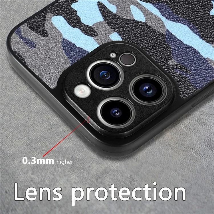 Para Iphone 13 Pro Max Camuflage Pattern Case de Teléfono pc Con Recubrimiento de Cuero+tpu Tapa Trasera - Azul