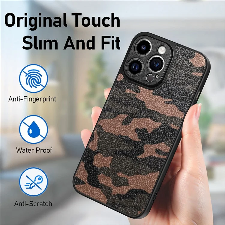 Para Iphone 13 Pro Max Camuflage Pattern Case de Teléfono pc Con Recubrimiento de Cuero+tpu Tapa Trasera - Azul