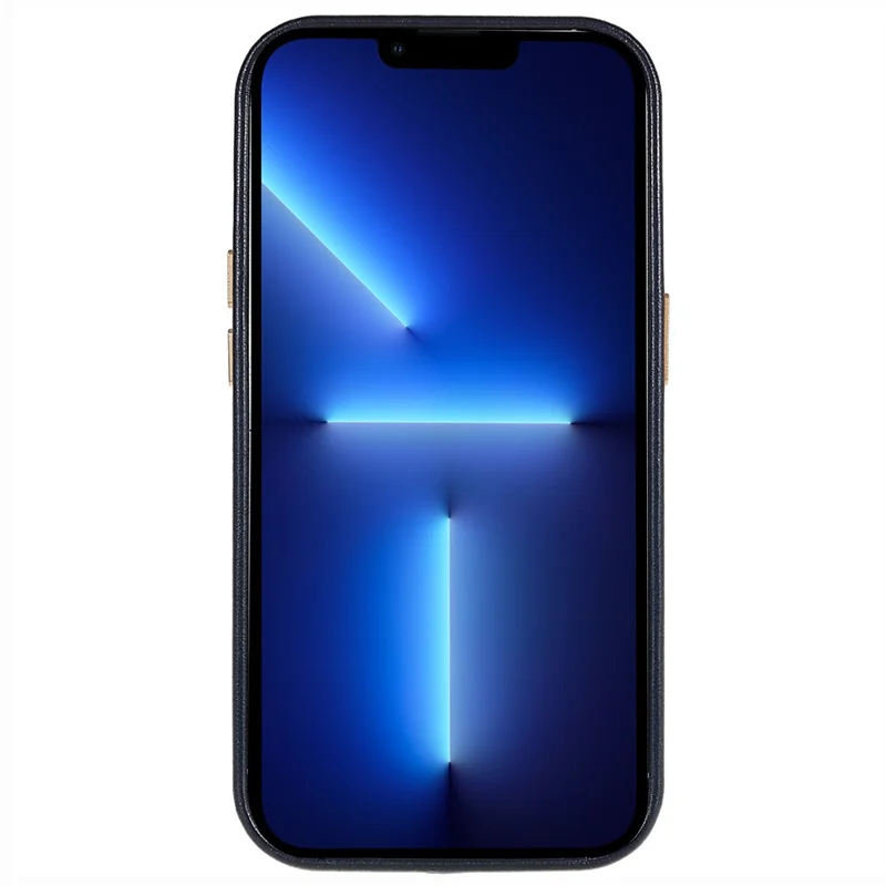 For iPhone 13 Pro 6.1 inch Metal Button Design Phone Cover PU Leather+PC Business Phone Case with Metal Lens Ring Frame - Navy Blue