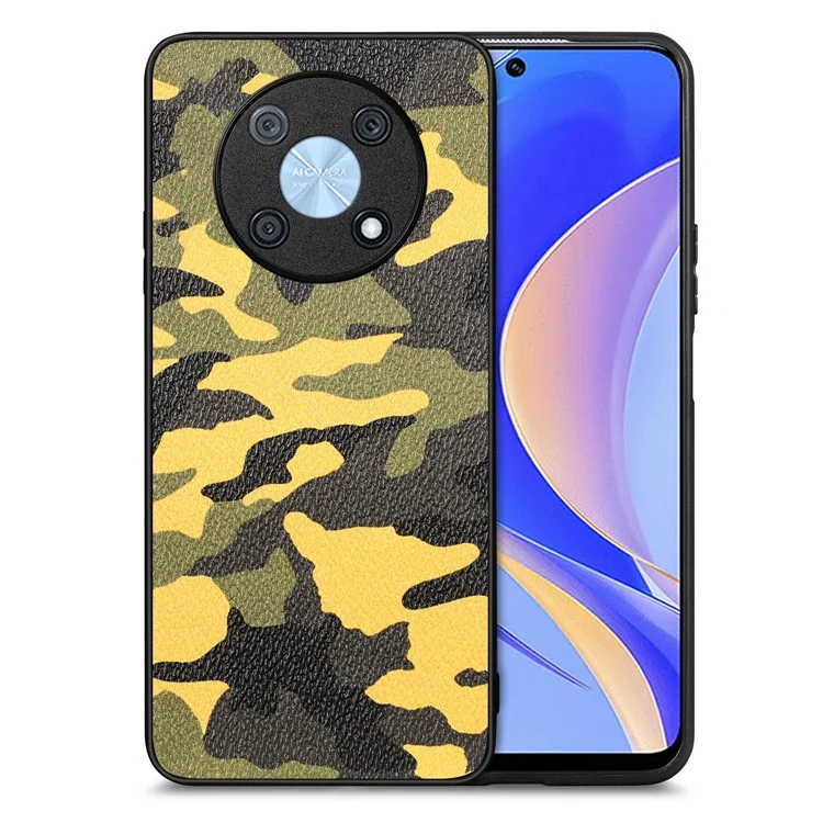 Pour Huawei Nova Y90 4G Coupure Précise PU le Cuir + pc + Tpu Couverture Arrière Camouflage Design Téléphone Case - Jaune