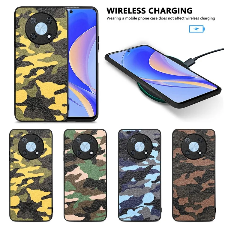 Pour Huawei Nova Y90 4G Coupure Précise PU le Cuir + pc + Tpu Couverture Arrière Camouflage Design Téléphone Case - Jaune