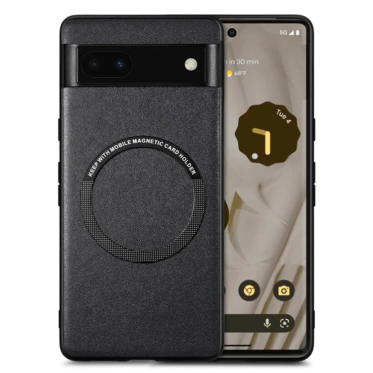 Funda a prueba de golpes para Google Pixel 6a compatible con MagSafe, revestida de piel sintética PC+TPU - Negro