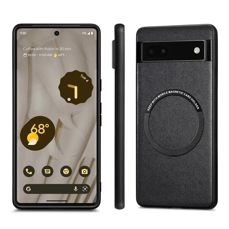 Funda a prueba de golpes para Google Pixel 6a compatible con MagSafe, revestida de piel sintética PC+TPU - Negro