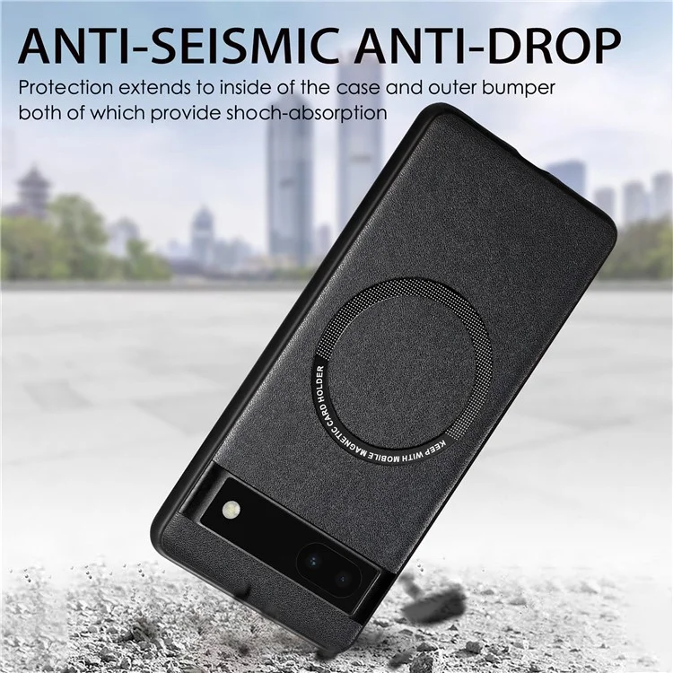 Funda a prueba de golpes para Google Pixel 6a compatible con MagSafe, revestida de piel sintética PC+TPU - Negro