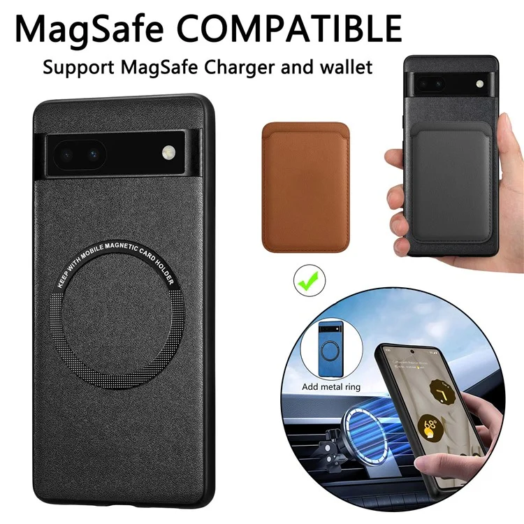 Funda a prueba de golpes para Google Pixel 6a compatible con MagSafe, revestida de piel sintética PC+TPU - Negro