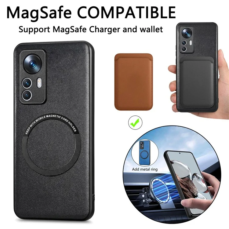 Anti-scratch Phone Case Compatible with MagSafe For Xiaomi 12T 5G / Redmi K50 Ultra 5G , Leather Coated PC+TPU Magnetic Phone Back Cover - Blue