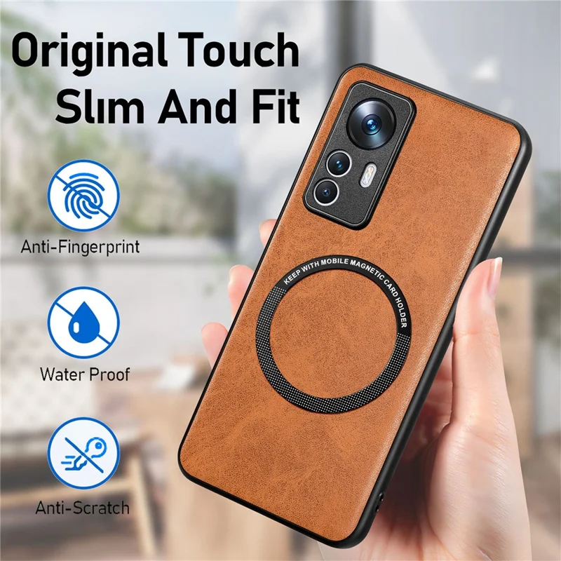 Étui de Téléphone Anti-rayures Compatible Avec Magsafe Pour Xiaomi 12T 5G / Redmi K50 Ultra 5g, Couverture Arrière de Téléphone Magnétique Tpu pc Recouvert de Cuir + Tpu - Brun