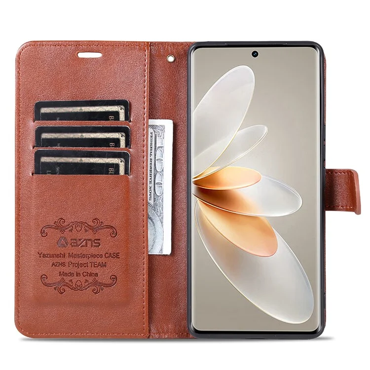 Estojo de Carteira de Couro AZNS para vivo S16 / S16 Pro, Capa de Telefone Celular Anti-queda - Marrom