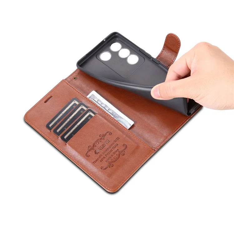 Estojo de Carteira de Couro AZNS para vivo S16 / S16 Pro, Capa de Telefone Celular Anti-queda - Marrom