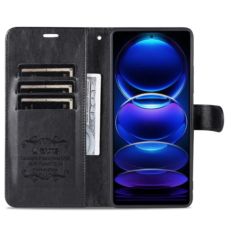 AZNS for Xiaomi Redmi Note 12 5G (Global) / (India) / (China) / Poco X5 5G PU Leather Phone Case Wallet Stand Phone Cover - Black