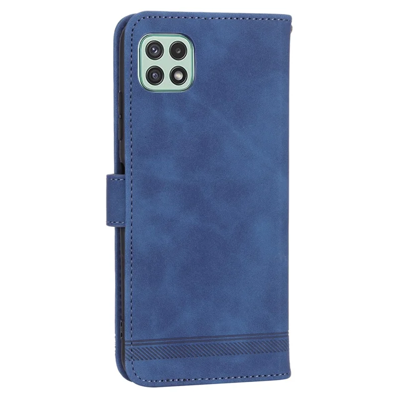 DIERFENG DF-03 Stand Phone Case for Samsung Galaxy A22 5G (EU Version), Lines Imprinted PU Leather Wallet Cover - Blue