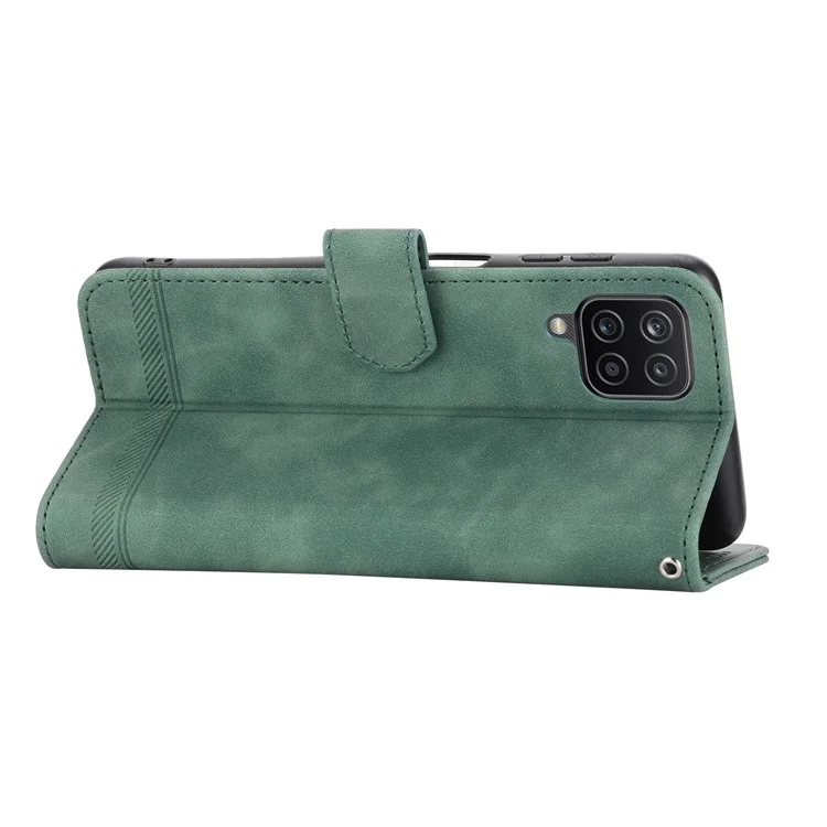 Étui en cuir DIERFENG DF-03 pour Samsung Galaxy A12, étui portefeuille avec support, housse de téléphone avec lignes imprimées - Vert
