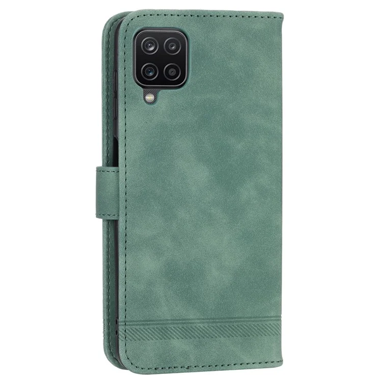 Étui en cuir DIERFENG DF-03 pour Samsung Galaxy A12, étui portefeuille avec support, housse de téléphone avec lignes imprimées - Vert