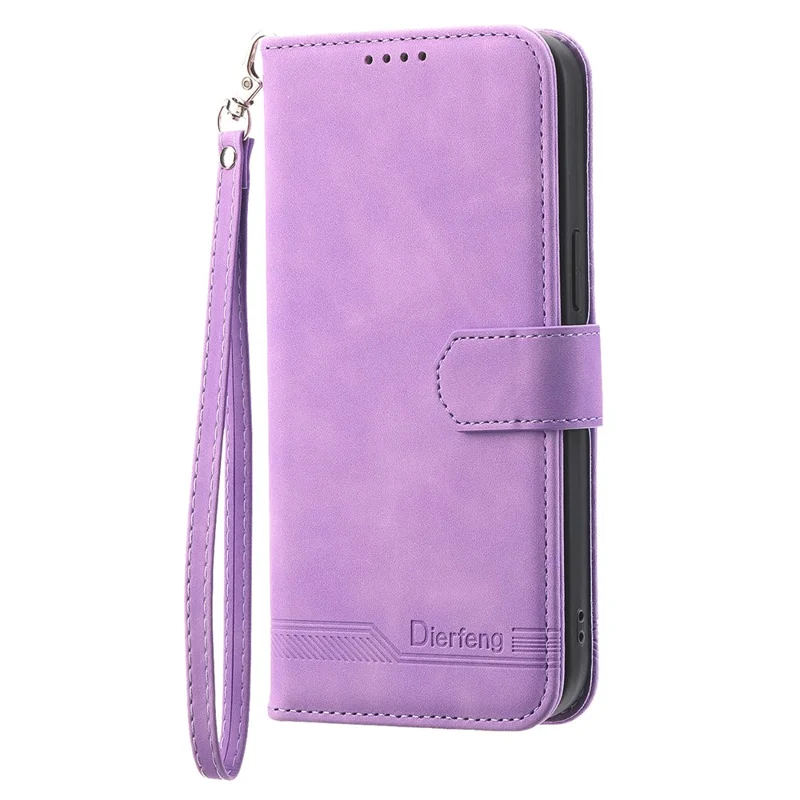 DIERFENG DF-03 Leather Case for Samsung Galaxy A12, Stand Wallet Phone Cover with Lines Imprinted - Purple