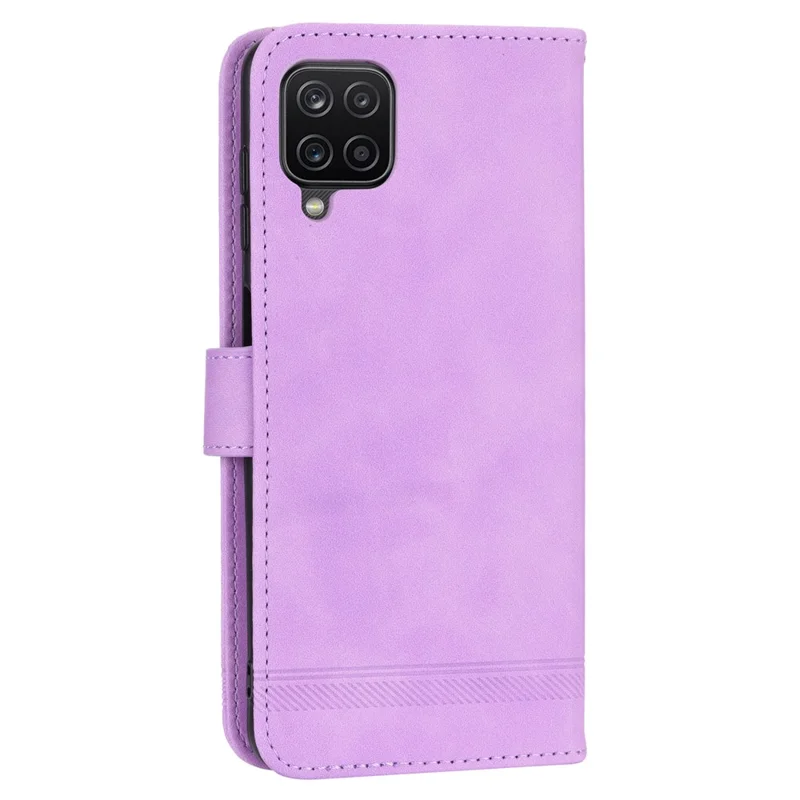 DIERFENG DF-03 Leather Case for Samsung Galaxy A12, Stand Wallet Phone Cover with Lines Imprinted - Purple