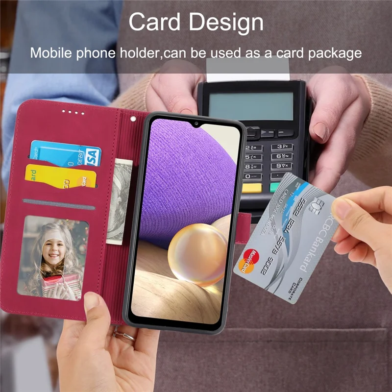 DIERFENG DF-03 Mobile Phone Cover for Samsung Galaxy A32 5G / M32 5G, Lines Imprinted PU Leather Stand Wallet Phone Case - Red