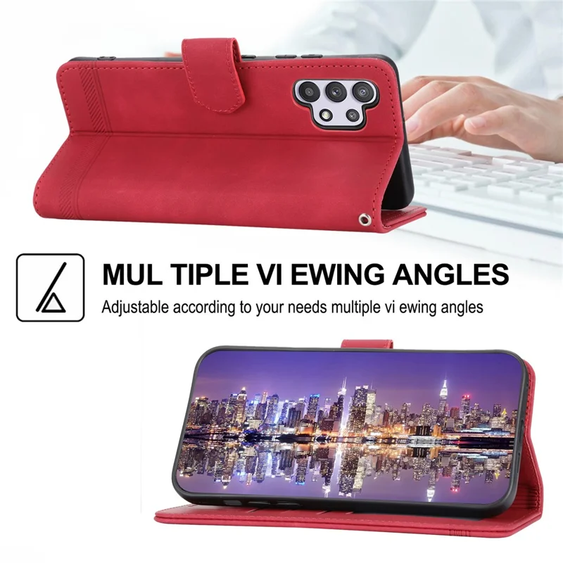 DIERFENG DF-03 Mobile Phone Cover for Samsung Galaxy A32 5G / M32 5G, Lines Imprinted PU Leather Stand Wallet Phone Case - Red