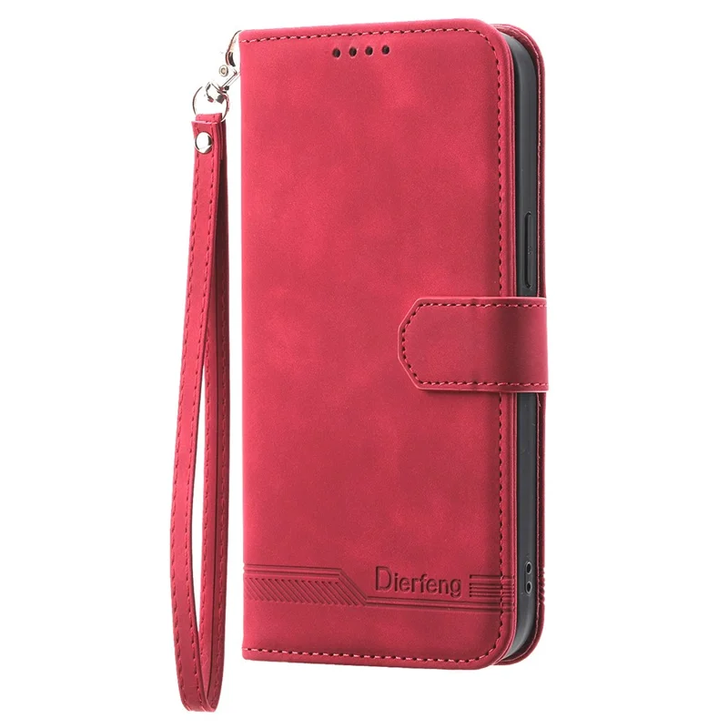 DIERFENG DF-03 Mobile Phone Cover for Samsung Galaxy A32 5G / M32 5G, Lines Imprinted PU Leather Stand Wallet Phone Case - Red