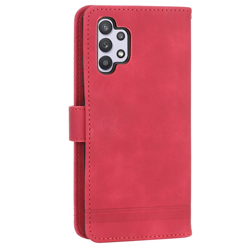 DIERFENG DF-03 Mobile Phone Cover for Samsung Galaxy A32 5G / M32 5G, Lines Imprinted PU Leather Stand Wallet Phone Case - Red