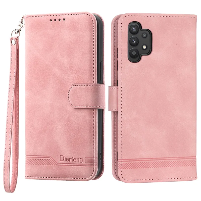DIERFENG DF-03 PU-Leder-Telefonhülle für Samsung Galaxy A32 4G (EU-Version), Standbrieftasche mit geprägten Linien - Pink