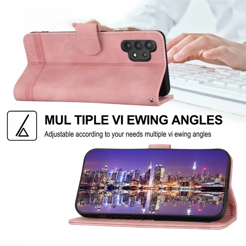 DIERFENG DF-03 PU-Leder-Telefonhülle für Samsung Galaxy A32 4G (EU-Version), Standbrieftasche mit geprägten Linien - Pink