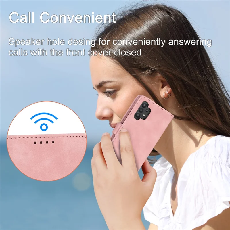 DIERFENG DF-03 PU-Leder-Telefonhülle für Samsung Galaxy A32 4G (EU-Version), Standbrieftasche mit geprägten Linien - Pink