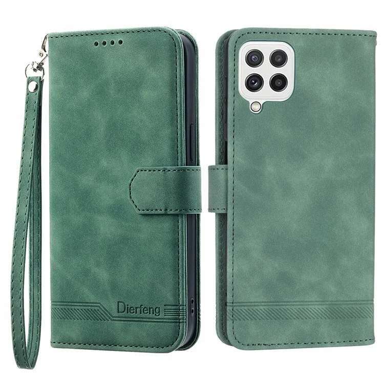 DIERFENG DF-03 Handyhülle für Samsung Galaxy A22 4G (EU Version), Standfunktion Wallet Lines Bedrucktes Leder-Cover - Grün