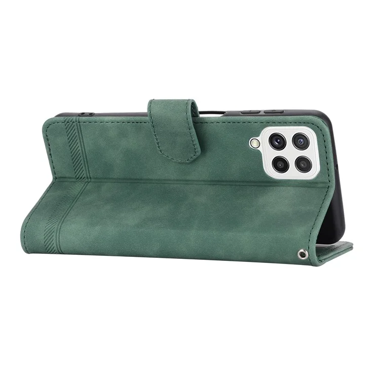 DIERFENG DF-03 Handyhülle für Samsung Galaxy A22 4G (EU Version), Standfunktion Wallet Lines Bedrucktes Leder-Cover - Grün
