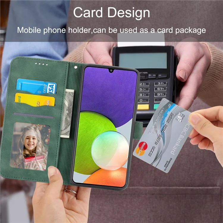 DIERFENG DF-03 Handyhülle für Samsung Galaxy A22 4G (EU Version), Standfunktion Wallet Lines Bedrucktes Leder-Cover - Grün
